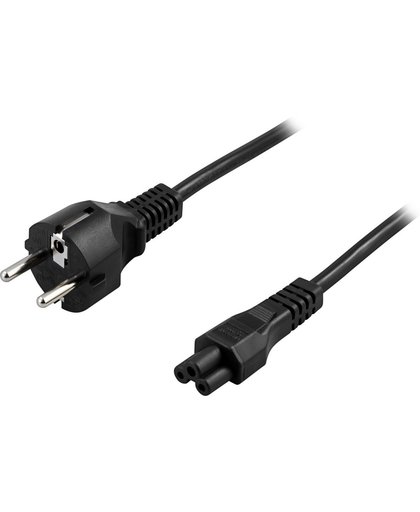DELTACO DEL-109F, Geaarde kabel voor verbinding tussen een apparaat en stopcontact, CEE 7/7 naar IEC 60320 C5, 3m, zwart