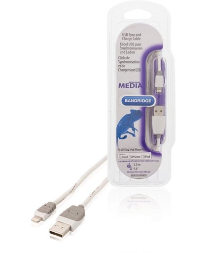 Bandridge BBM39300W30 USB sync and charge kabel USB A male - 8-pins
