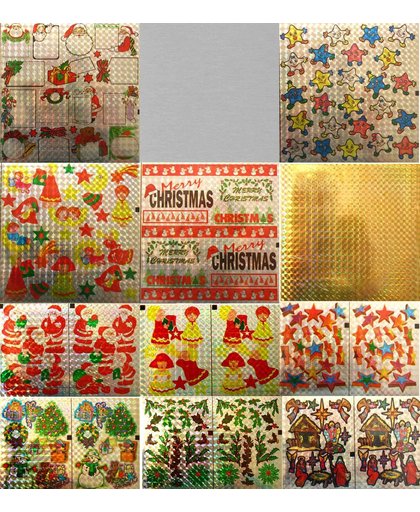 Kerst Holografische Knip Stickervellen - 60 Vellen - 12 verschillende - Gebruik ze voor op kado's, kaarten of fotoalbums