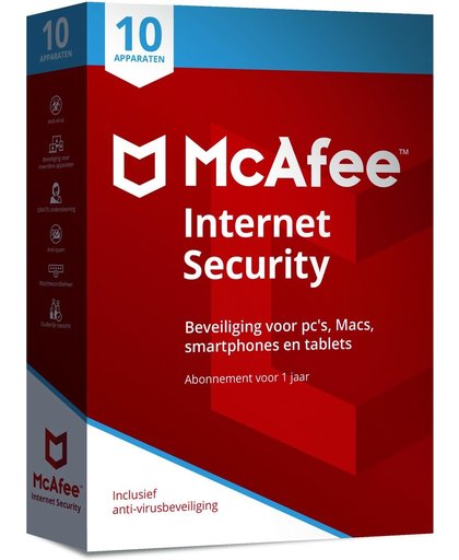 McAfee Internet Security 2018 - 10 Apparaten - 1 jaar - Nederlands - Windows / Mac / iOS / Android