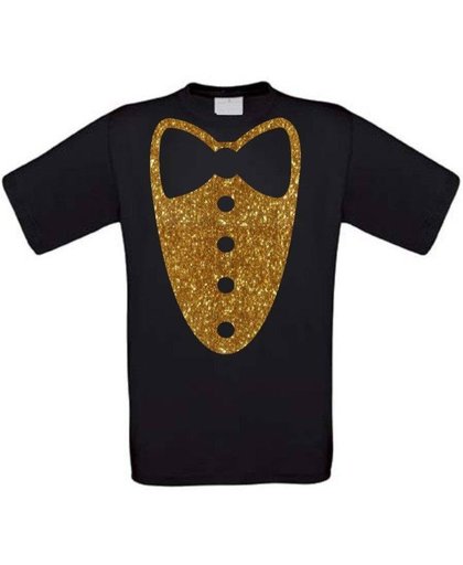 Smoking T-shirt glitter goud maat 152/164 zwart