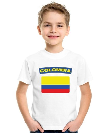 Colombia t-shirt met Colombiaanse vlag wit kinderen XL (158-164)