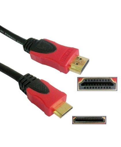 Mini HDMI naar HDMI 19Pin kabel, Lengte: 1.5 meter (Verguld)