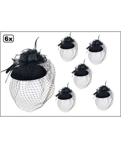 6x Mini hoedje zwart decoratief met haarclip-Boerenbruiloft