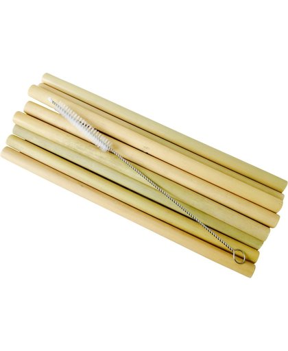 Bamboe Rietjes Bamboo Straws No Plastic 10 stuks + Cleaning Brush