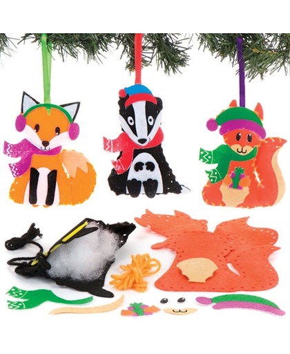 Naaisets met dieren uit het winterbos voor kinderen om zelf te maken - Creatieve kerstknutselset voor kinderen (3 stuks per verpakking)