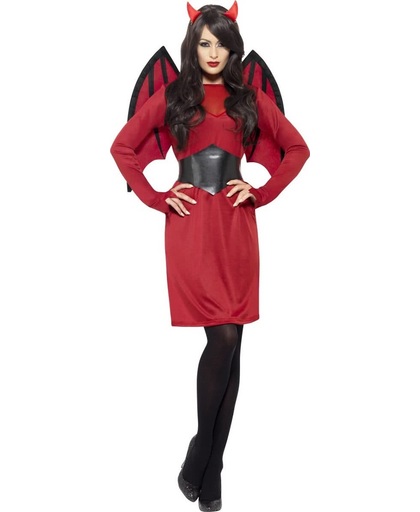 Duivelin kostuum met vleugels en hoorntjes | Halloweenkleding dames maat S (36-38)
