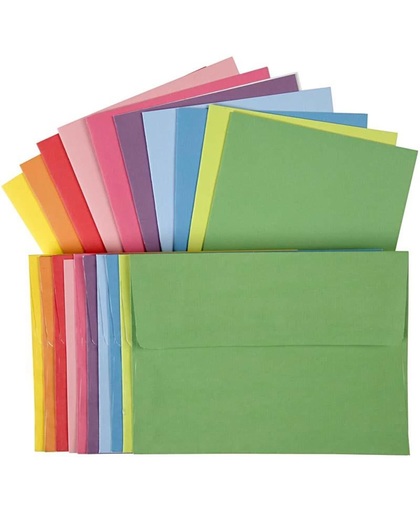 Kaarten met envelop, afmeting kaart 10,5x15 cm, kleuren assorti, 50 assorti