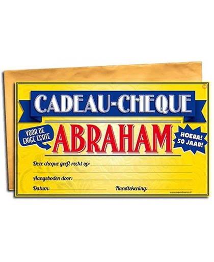 Cadeau cheque voor de Abraham 20 x 34 cm