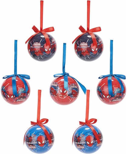 7 Spiderman™ kerstballen 7.5 cm - Kerstdecoratie - One size