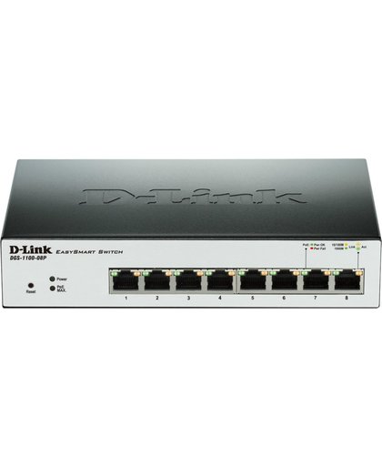 D-Link DGS-1100-08P netwerk-switch L2 Gigabit Ethernet (10/100/1000) Zwart Power over Ethernet (PoE)