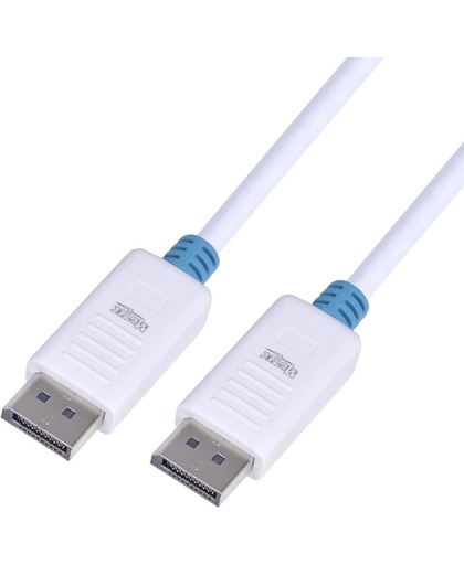 MutecPower 1 meter kabel, DisplayPort (DP) naar DisplayPort (DP), mannelijk naar mannelijk, Ultra HD 4k resolutie, WIT met 3 kopplingen
