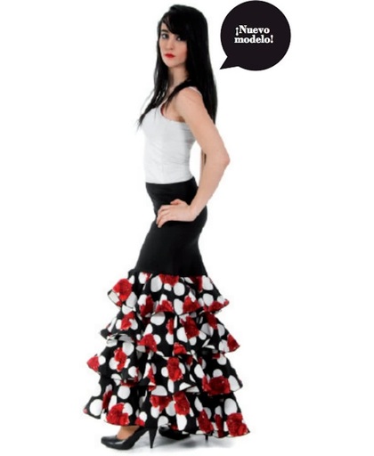 Spaanse Flamenco Luxe Rok - Maat L - Rozen en Volantes - Verkleed Rok