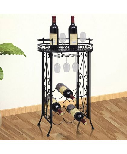VidaXL Metalen wijnrek - staand -  tafelmodel met haken - 9 flessen