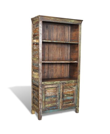 Boekenkast gerecycled hout met 3 planken en 2 deurtjes