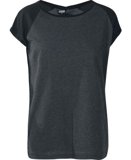 Urban Classics Ladies Contrast Raglan Tee Girls shirt antraciet-zwart