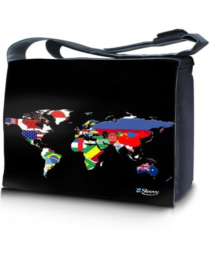 17,3 laptoptas / messenger tas wereldkaart en vlaggen - Sleevy