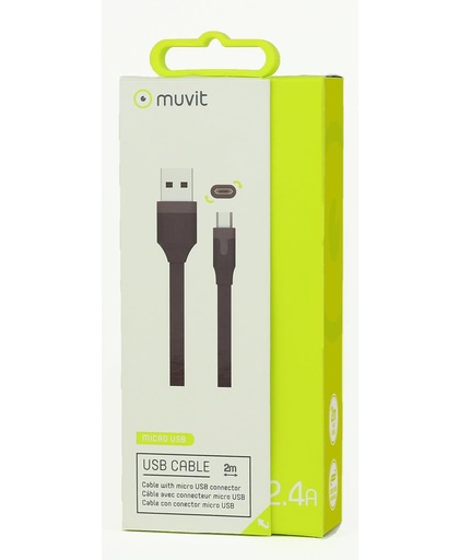 Muvit omkeerbare USB datakabel metMicro-USB connector - zwart - 2.4 Amp - 2m