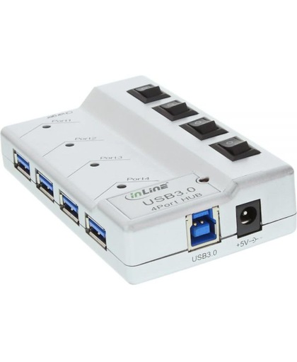 InLine USB3.0 Hub met voedingsadapter - 4+1 poorten - wit