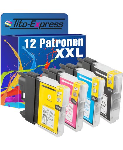 Tito-Express PlatinumSerie PlatinumSerie® 12 printerpatronen XXL kompatibel voor Brother LC1100 Black Cyan Magenta Yellow DCP-185C / DCP-383C / DCP-385C / DCP-387C / DCP-395CN / DCP-585CW / DCP-6690CW / DCP-J715W / MFC-490CN / MFC-490CW / MFC-J615W