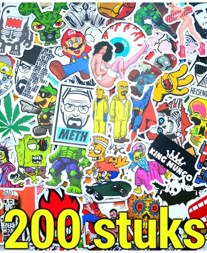 Snowboard Stickers 200 stuks - voor skateboard, laptop, Macbook, smartphone, iPad, agenda, scooter en koffer - Hoogwaardige kwaliteit PVC sticker - water- en UV-bestendig - Retro style - King Mungo - KMST003