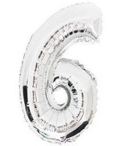 100 cm grote XL folie ballon van hoge kwaliteit nummer 6 zilver