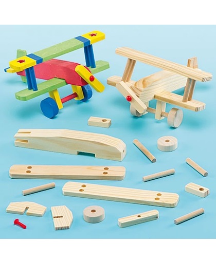 Sets met houten vliegtuigjes - creatieve knutselen voor kinderen om te schilderen en versieren (2 stuks)