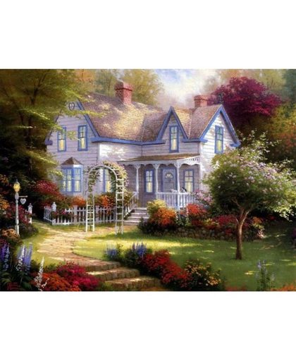 Houten huis in bossen – Diamond Painting 40x50 (Volledige bedekking - Vierkante steentjes)