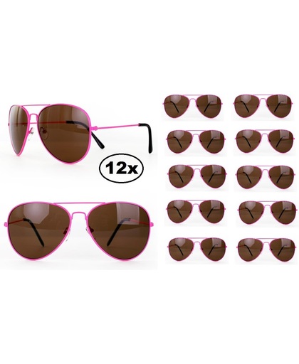 12x Zonnebril/ Pilotenbril fluo Pink