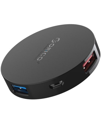 Orico - Ronde draagbare USB 3.0 hub met 4x USB 3.0 SuperSpeed Type-A poorten - 5Gbps - OTG-Functie - LED-Indicator - 15CM kabel - Zwart