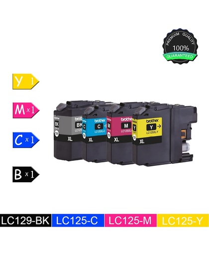 Brother LC129XL LC125XL Compatibele inktcartridges voor Brother MFC-J5320DW, Brother MFC-J5620DW, Brother MFC-J5625DW, Brother MFC-J5720DW - Zwart / Cyaan / Magenta / Geel (Pack of 4)