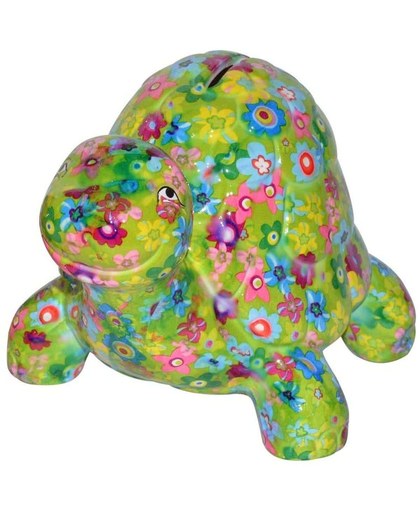 Pomme Pidou spaarpot schildpad Quickie - Uitvoering - Groen met bloemen
