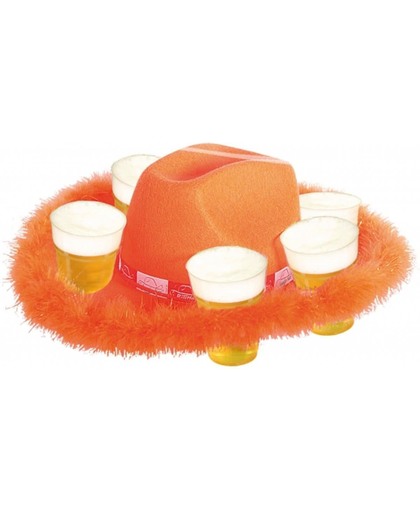 Oranje bier hoed met bont