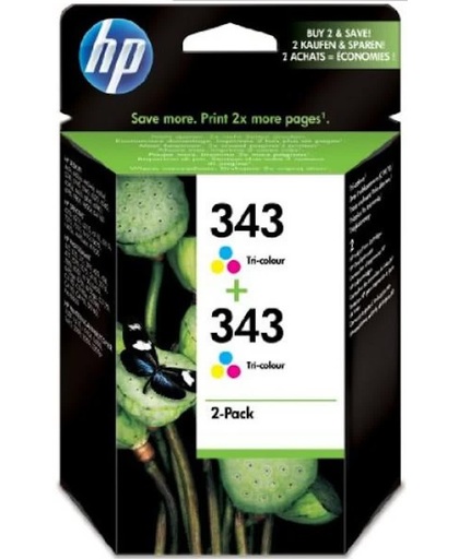 HP 343 originele drie-kleuren inktcartridges, 2-pack inktcartridge