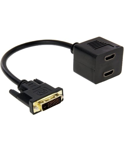 DVI 24+1 Pin mannetje naar 2 x HDMI vrouwtje Splitter kabel, Kabel lengte: 29.5cm (zwart)