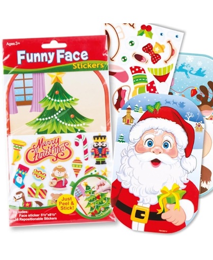 Stickersets met grappige kerstgezichtjes voor kinderen. Leuke kerstcadeautjes voor kleine kinderen (4 stuks per verpakking)