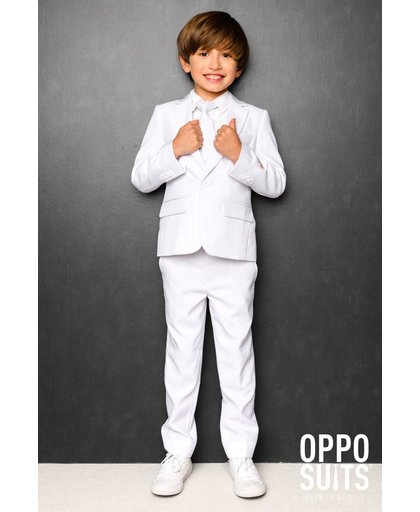 OppoSuits Officiële Effen Gekleurde Pakken voor Jongens van Hoge Kwaliteit - White Knight - Kostuum bevat Pantalon, Jasje en Stropdas! Maat 110/116