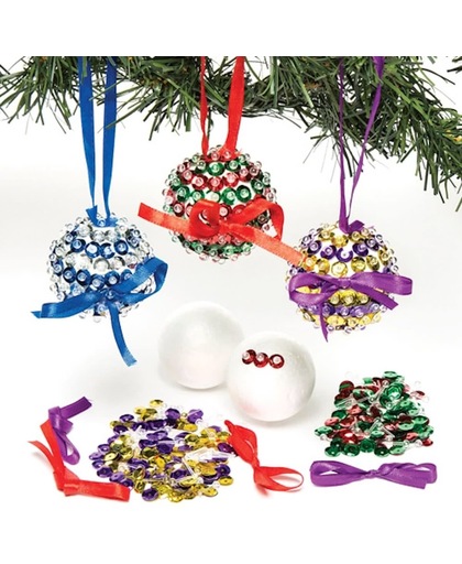 Sets met ballen met lovertjes die kinderen kunnen maken en in de kerstboom hangen (verpakking van 3).