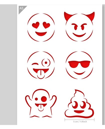 A5 Emoji Iconen Emoticons Sjabloon - Karton Stencil - Diameter per emoticon 5 cm