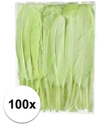 100x Groene decoratie veren 13 cm