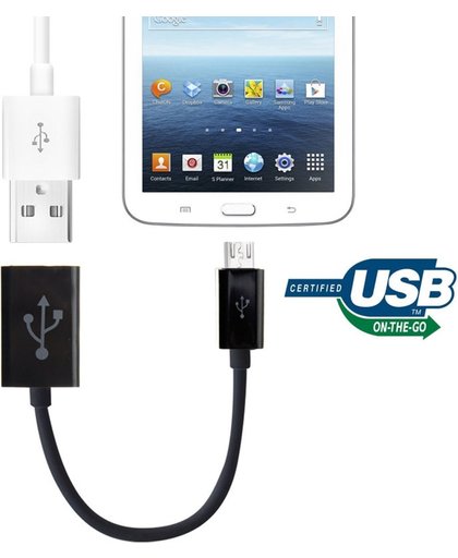 Micro USB OTG Connection Kabel voor Samsung Galaxy Tab 3 (8.0 / 10.1) T310 / P5200, Note 10.1(2014 Edition)/P600, GALAXY Tab 4 (7.0 / 8.0 / 10.1) T230 / T330 / T530, Galaxy Tab Pro (8.4/ 10.1) T320 / T520, i9500 / i9300 / N7100, Lengte: 15cm(zwart)