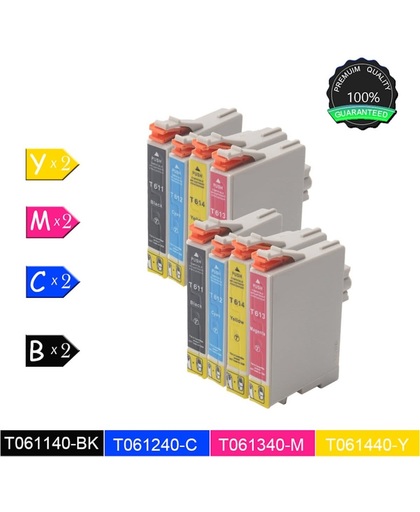Compatible Inktcartridges T0611-T0614 voor Epson Stylus D68, DX4200 DX4800, DX4250, DX3800 - 2 Zwart, 2 cyaan, 2 Magenta, 2 Geel