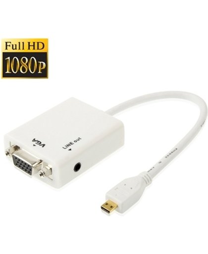 Full HD 1080P Micro HDMI naar VGA + Audio Output Kabel voor Computer / DVD / Digitale TV Set-top Box / Laptop / mobiele telefoon / Media Player, Kabel Lengte: 15cmwit
