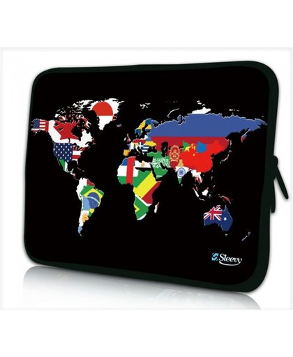 15,6 laptophoes wereldkaart en vlaggen - Sleevy