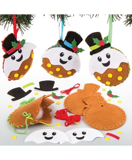 Naaisets met kerstpuddingdecoratie. Leuke knutsel- en decoratiesets voor kerst voor jongens en meisjes (3 stuks per verpakking)