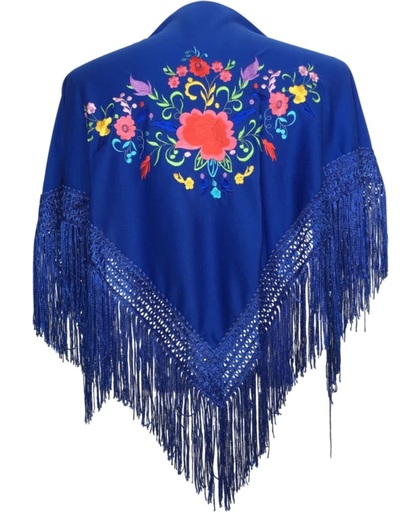 Spaanse manton - omslagdoek - voor kinderen - koningsblauw met bloemen - bij Flamencojurk