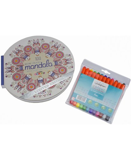 Mandala 100 nieuwe creaties kleurboek voor volwassenen en markers set- nr. A040064