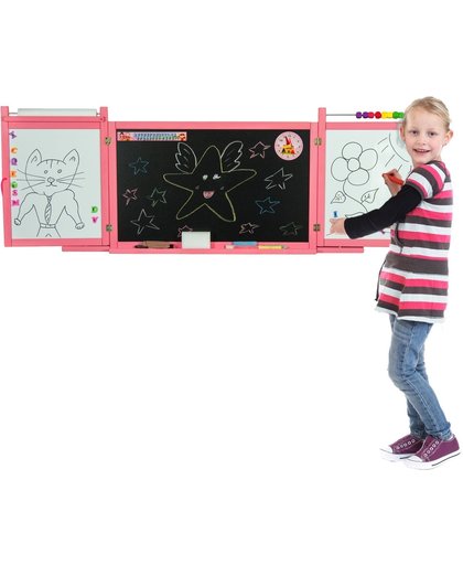 &This – Roze uitklapbaar schoolbord – 74x52x5,5cm – tekenbord - whiteboard - krijtbord – telraam – papierrol