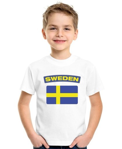Zweden t-shirt met Zweedse vlag wit kinderen M (134-140)
