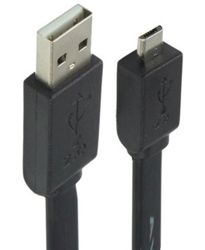 Platte noodles stijl USB 2.0 A mannetje naar Micro 5pin data overdracht kabel, Lengte: 1.5 meter (zwart)